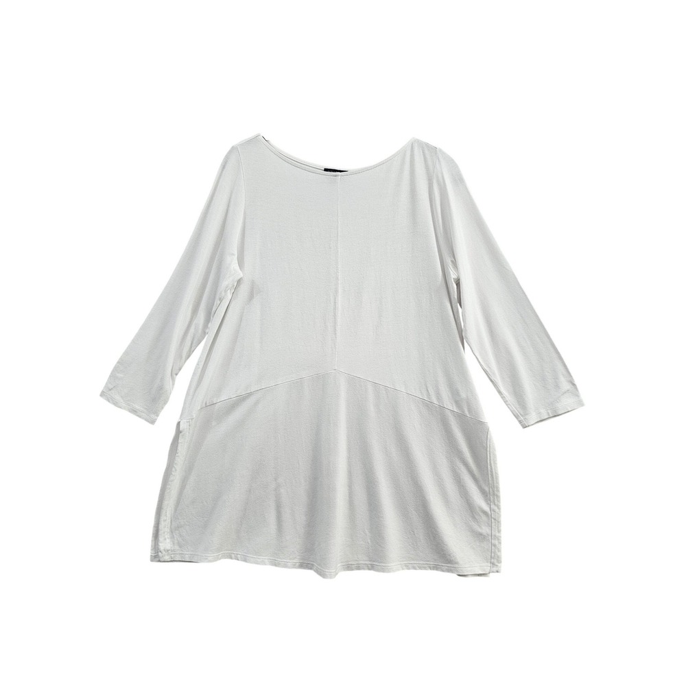 J. Jill Wearever Tunic Women Small White Solid Rayon Spandex Knit Side Slit‎ Top